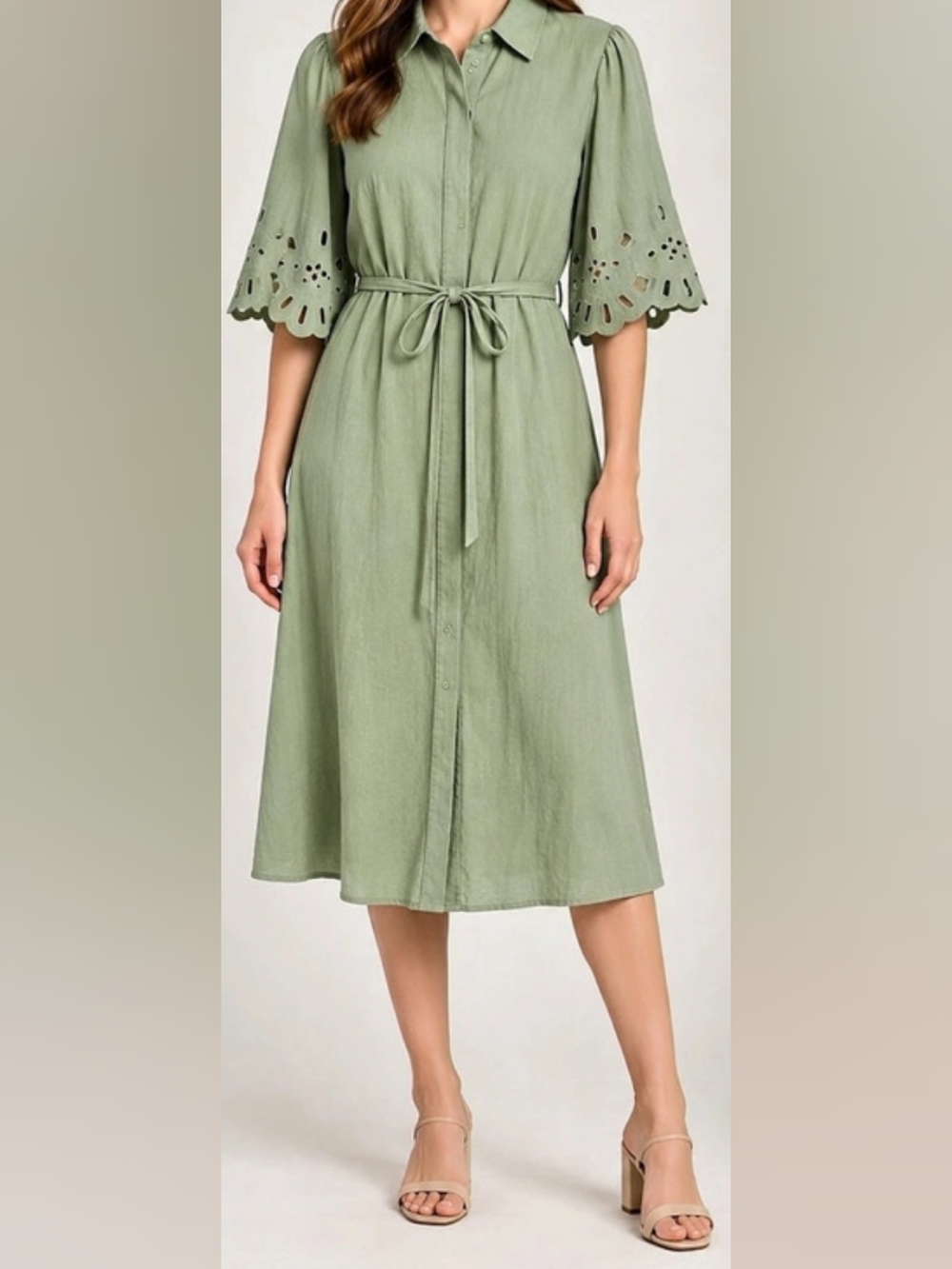NWT Nanette Lepore V-neck Button Front Flounced Midi Dress Green Large